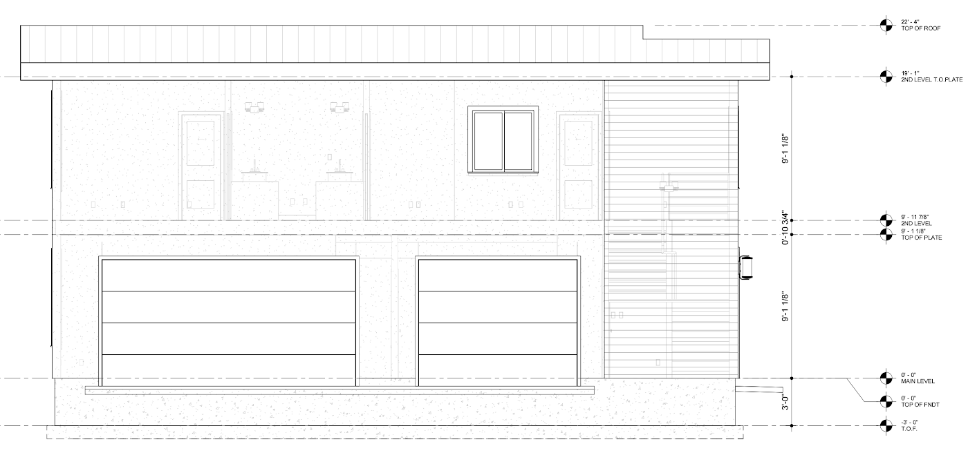 The Venue — 3-car-bay elevation line drawing