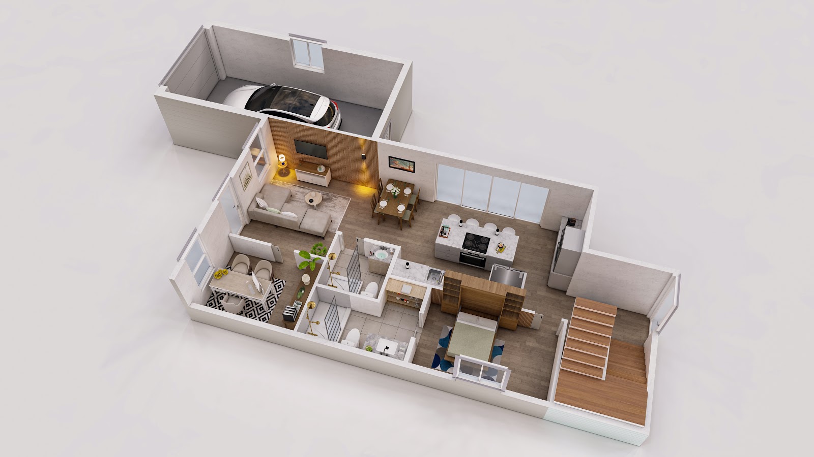 Arena interior — open main floor with island kitchen