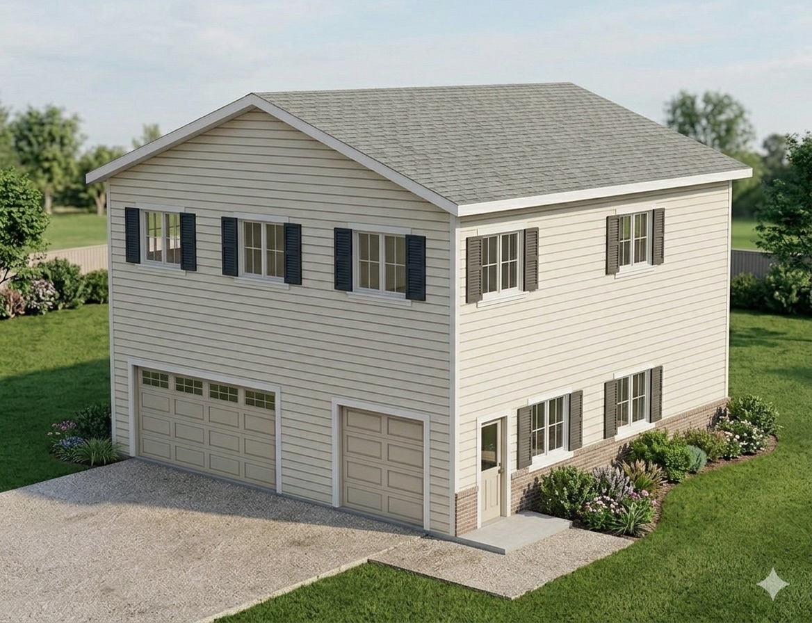 The Super Garage — apartment over a 3-car garage, exterior render